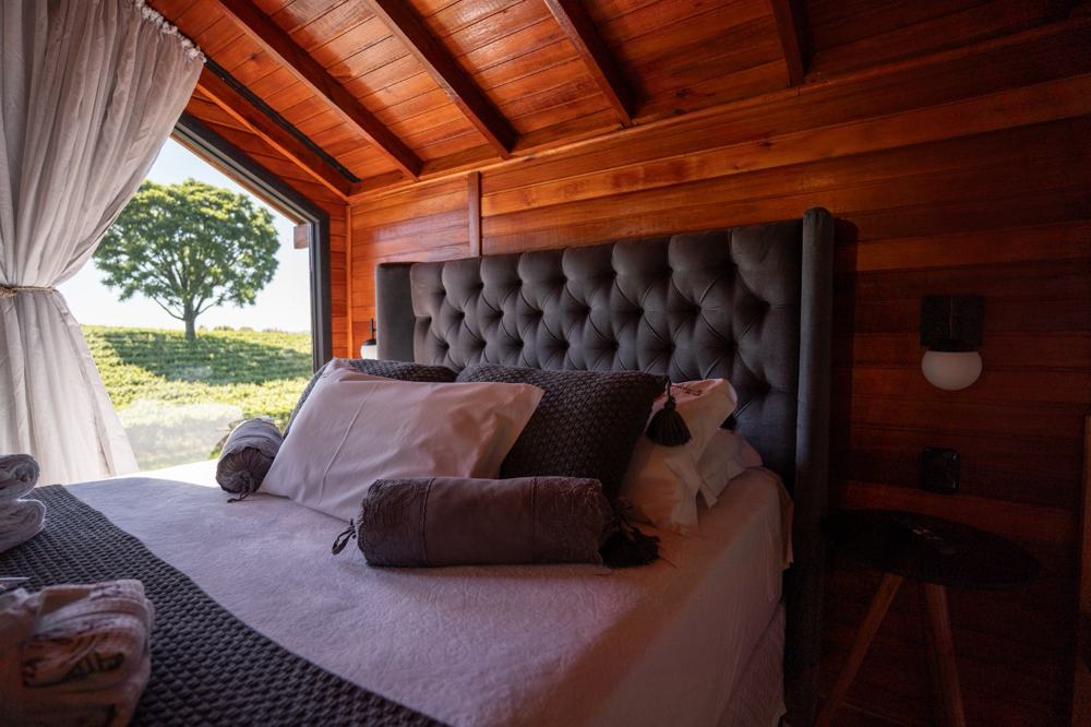 Cama da Cabana Premium com a janela pro vinhedo